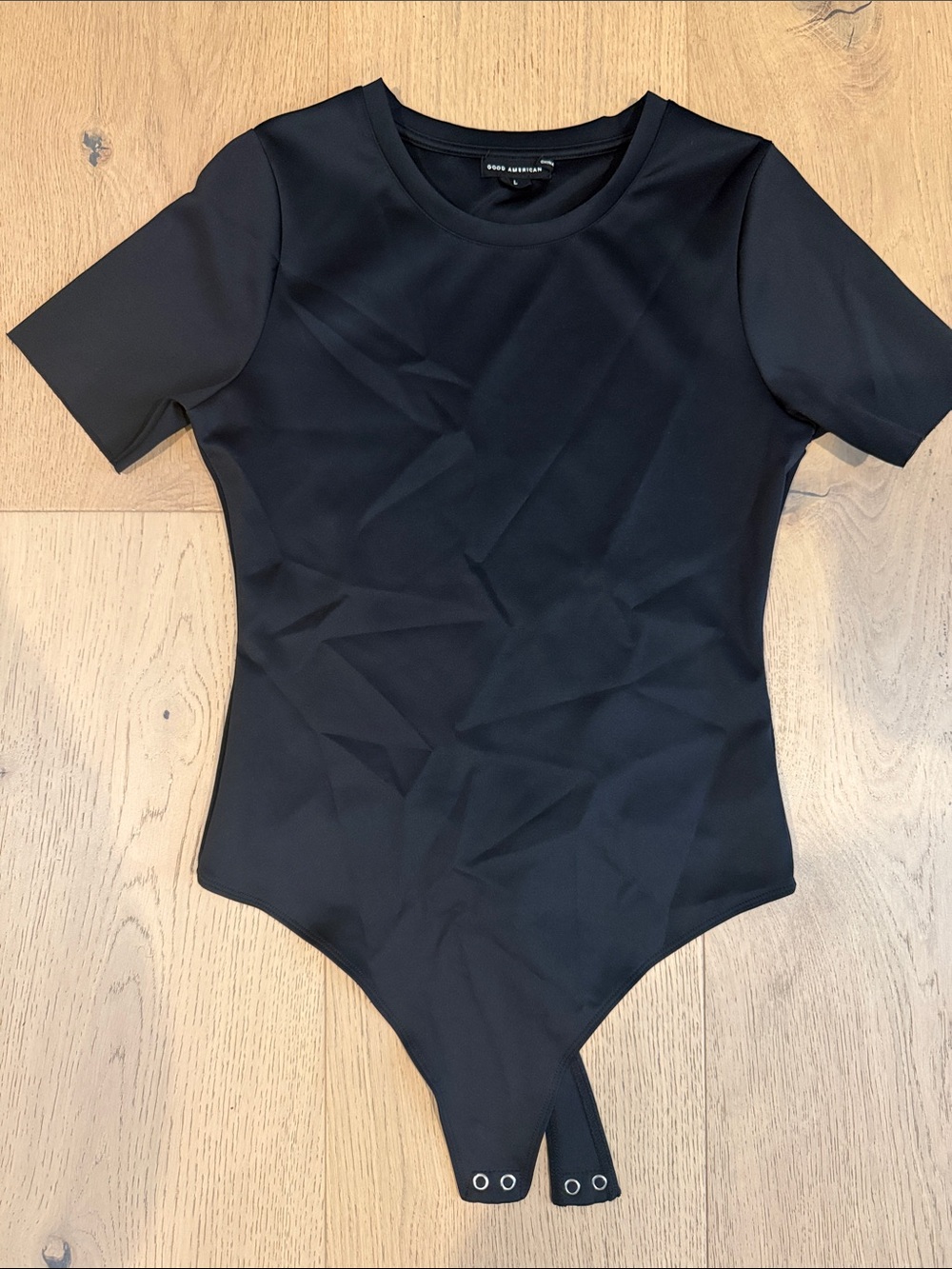 Good American Black Short-Sleeve Snap-Front Bodysuit